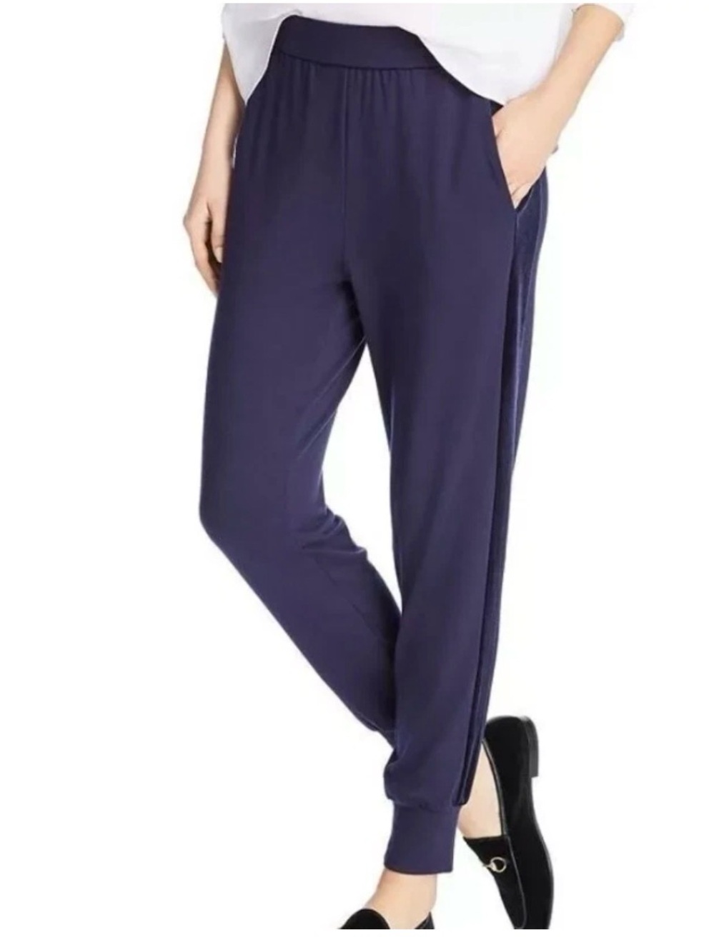 Eileen Fisher Navy Relaxed Elastic-Waist Jogger Pants XL